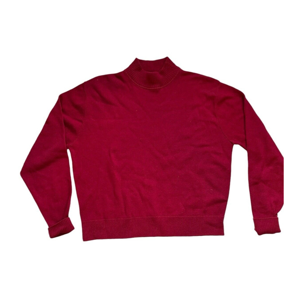 Vtg Pendleton 100% Virgin Wool Red Scallop Mock Turtleneck Sweater Size XL